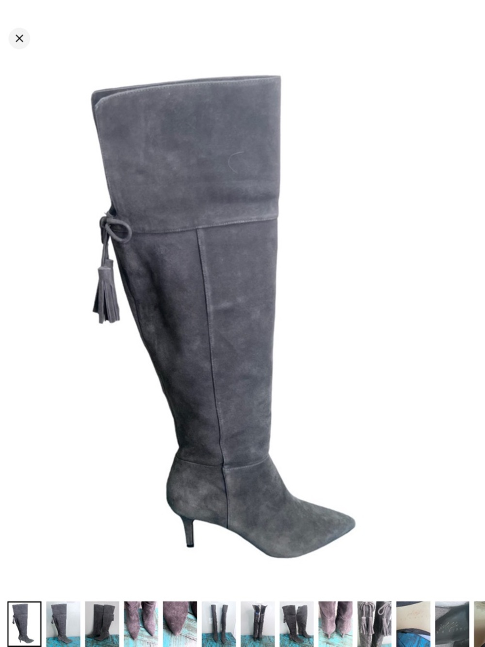 Lord & Taylor Grey Leather Suede Over the Knee Boots Size 7.5 Monochrome Neutral